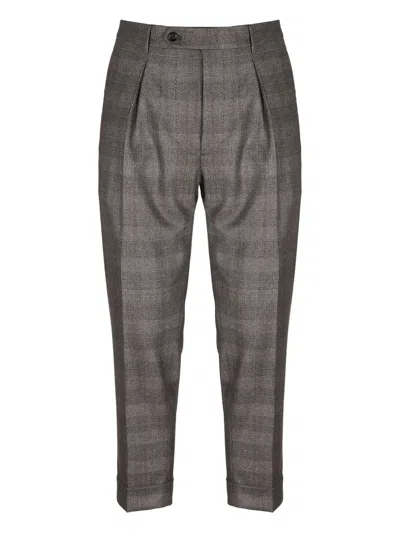 Berwich Plaid Pleated Trousers In Gray