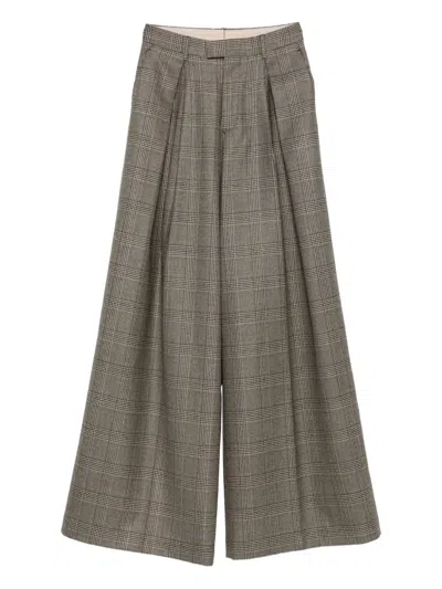 Berwich Pleat-detail Check Trousers In Brown