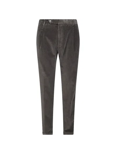 Berwich Pleated Corduroy Trousers In Gray
