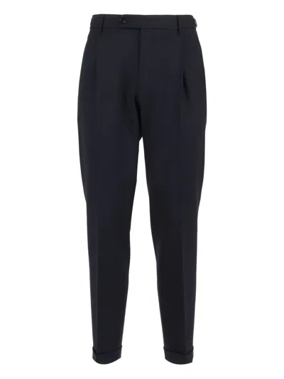 Berwich Tailored Black Cotton Stretch Trousers With Button Closure In Blue
