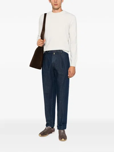 Berwich Pleated Turned-up Trousers In Blue