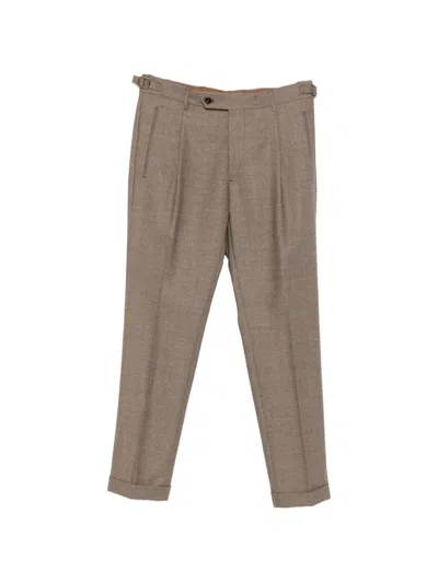 Berwich Pleated Wool Trousers In Brown
