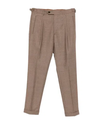 Berwich Pleated Wool Trousers In Brown