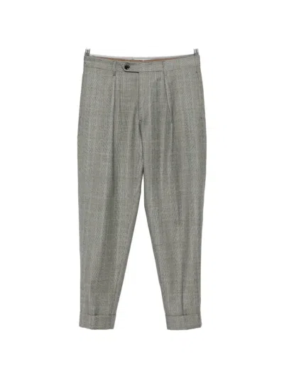 Berwich Prince Of Wales Check Pleated Trousers In Gray