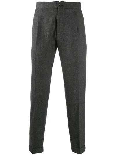 Berwich Herringbone Pleated Tailored Trousers In Gray