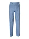 Berwich Classic Tailored Blue Linen Blend Pants In Medium Wash