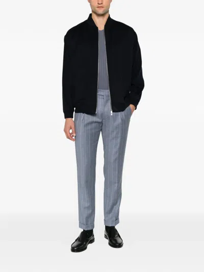 Berwich Retro Pinstriped Pleated Trousers In Blue