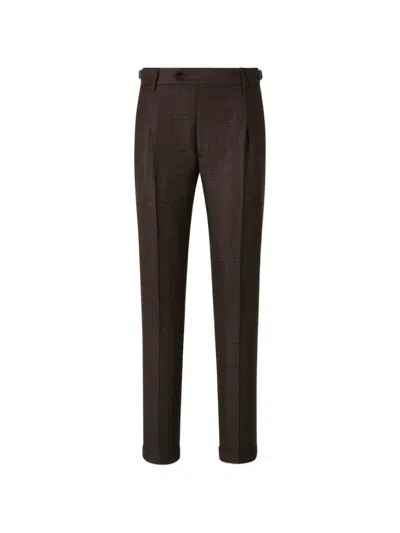 Berwich Retrolong Check-pattern Pleated Trousers In Brown