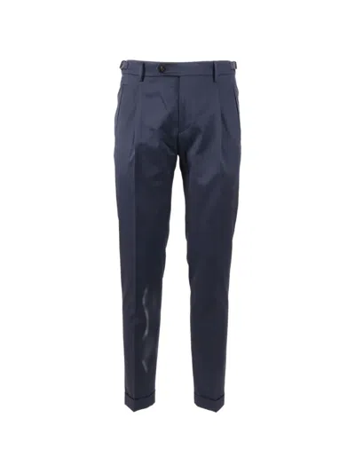 Berwich Retrolong Herringbone Tailored Trousers In Blue