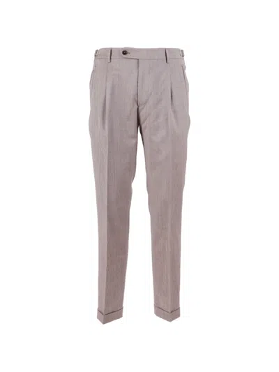 Berwich Retrolong Pleated Tailored Trousers In Brown
