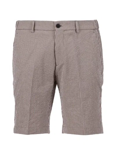 Berwich Striped Seersucker Chino Shorts In Green