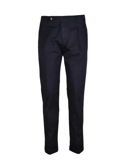 Berwich Tailored Black Cotton Stretch Trousers With Button Closure In Blue