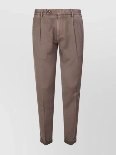 Berwich Tailored Trousers With Cuffed Hem And Pleats In Brown