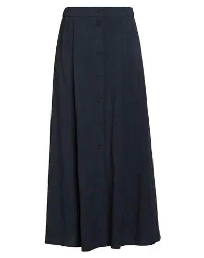 Berwich Woman Maxi Skirt Navy Size 8 Viscose, Linen In Blue