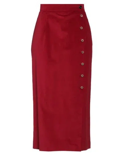 Berwich Woman Midi Skirt Brick Size 6 Cotton, Elastane In Red