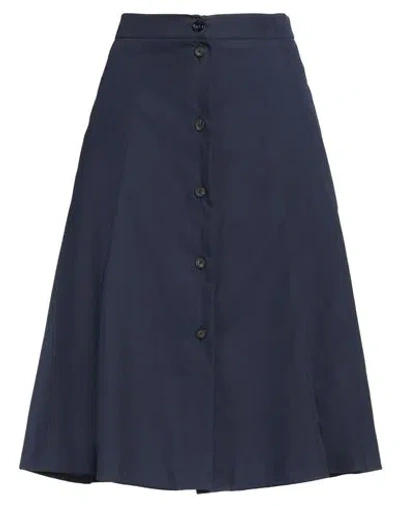 Berwich Woman Midi Skirt Navy Size 6 Polyester, Polyamide In Navy Blue
