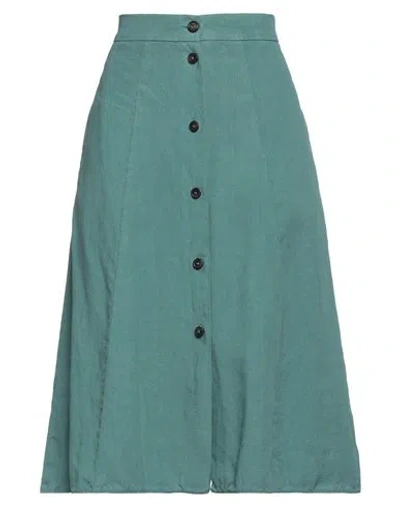 Berwich Woman Midi Skirt Turquoise Size 8 Linen In Blue