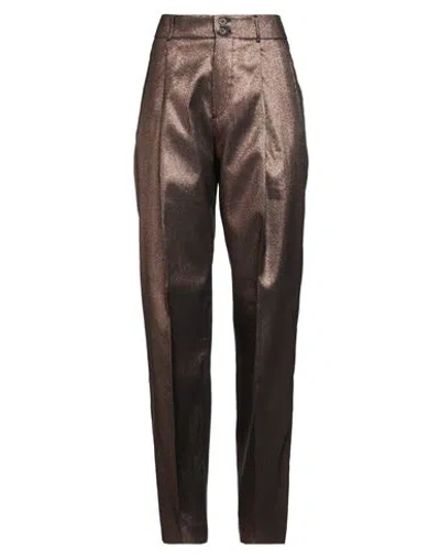 Berwich Woman Pants Bronze Size 8 Polyester, Metallic Polyester In Yellow