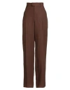 Berwich Woman Pants Brown Size 4 Linen In Burgundy