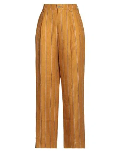 Berwich Woman Pants Ocher Size 8 Linen In Yellow