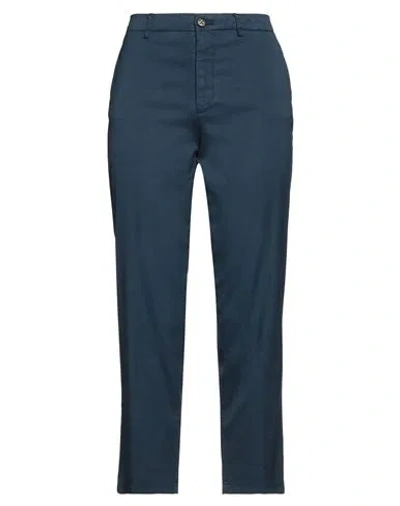 Berwich Woman Pants Navy Size 4 Cotton, Silk, Elastane In Navy Blue