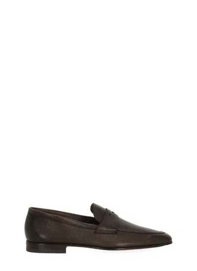 Berwick 1707 Brown Pebbled Leather Mask Loafers In Black