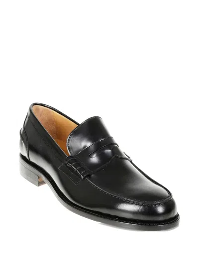Berwick Shoes Penny Leather Loafers In Black