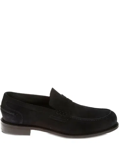 Berwick Shoes Penny-slot Leather Loafers In Black