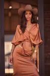 Beryll Ali Silk Wrap Top In Copper In Brown