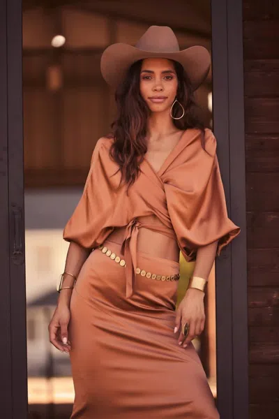 Beryll Ali Silk Wrap Top In Copper In Brown