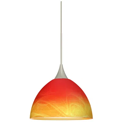 Besa Brella 6" Wide Solare/satin Nickel Led Mini Pendant - Made To Order In Red