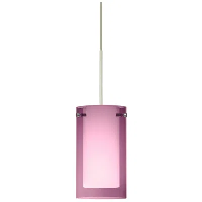 Besa Pahu 4" Wide Transparent Amethyst/opal/satin Nickel Mini Pendant In Pink