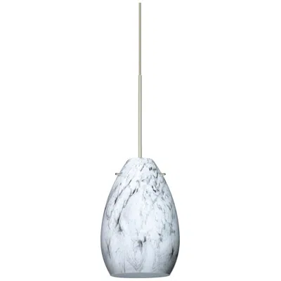 Besa Pera 6 1/2" High Marble Grigio/satin Nickel Mini Pendant Made To Order In White