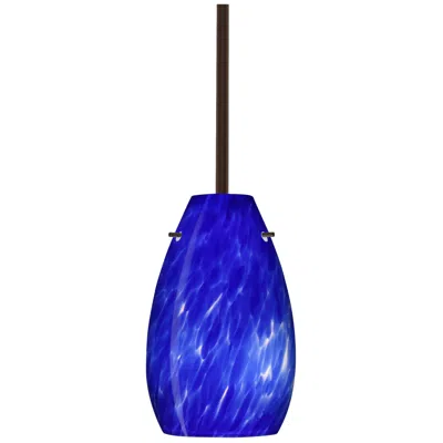 Besa Pera 9 1/2" High Blue Cloud/bronze Stem Pendant - Made To Order