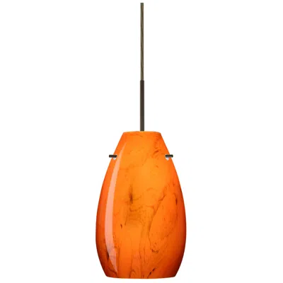 Besa Pera 9 1/2" High Habanero/bronze Pendant In Orange