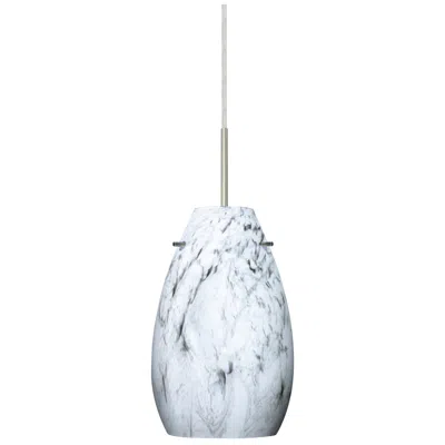 Besa Pera 9 1/2" High Marble Grigio/satin Nickel Led Pendant Made To Order In Blue