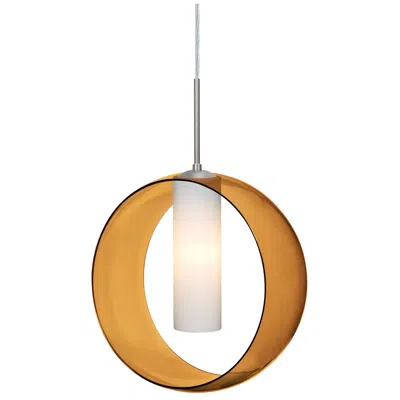 Besa Plato 12"w Satin Nickel And Amber Glass Mini Pendant - Made To Order