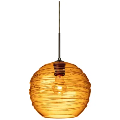 Besa Wave 10 10" Wide Bronze Mini Pendant With Amber Glass