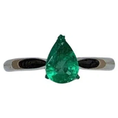Pre-owned Bespoke 1.25ct Colombian Emerald Pear Shape Solitaire Engagement Ring In 18ct White Gold