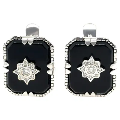 Pre-owned Bespoke 14ct White Gold Onyx & Diamond Earrings 7.66ct 6.9g