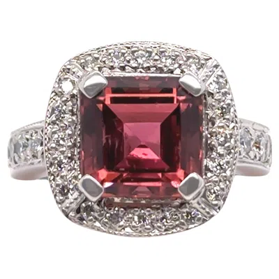 Pre-owned Bespoke 18ct White Gold Dark Pink Tourmaline & Diamond Cluster Ring 5.50ct 14.2g