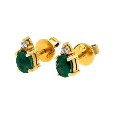 Pre-owned Bespoke 18ct Yellow Gold Emerald & Diamond Stud Earrings 1.06ct 2.41g