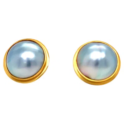 Pre-owned Bespoke 18ct Yellow Gold Mabe Tahitian Pearl Earrings 17mm 10.26g