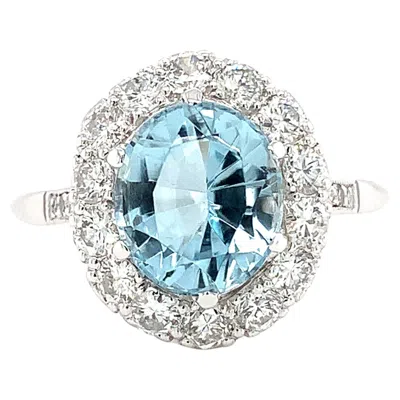 Pre-owned Bespoke Aquamarine And Diamond Art Deco Cocktail Ring Platinum In Multi