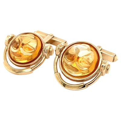 Pre-owned Bespoke Art Deco Citrine Cufflinks 9ct Yellow Gold