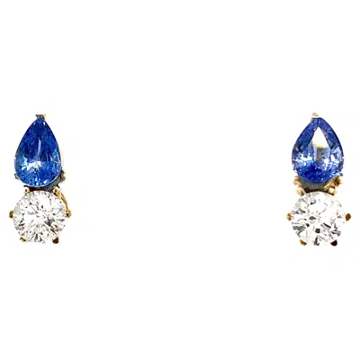 Pre-owned Bespoke Diamond And Sapphire Art Deco Stud Earrings 18k Yellow Gold