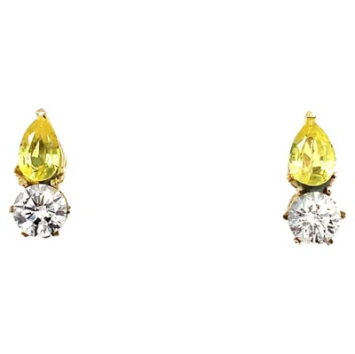 Pre-owned Bespoke Diamond And Yellow Sapphire Art Deco Stud Earrings 118k Yellow Gold