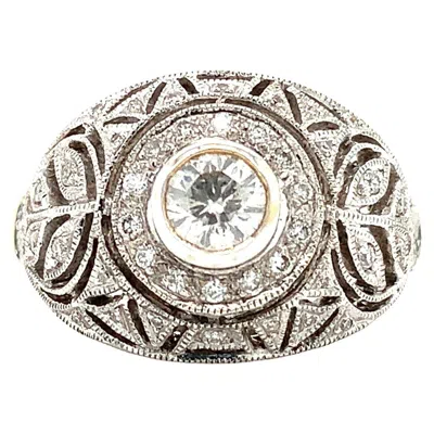 Pre-owned Bespoke Diamond Art Deco Dome Cocktail Ring 18k White Gold