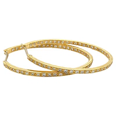 Pre-owned Bespoke Diamond Double Side Large Hoop Earrings 18k Yellow Gold