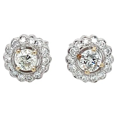 Pre-owned Bespoke Diamond Halo Stud Earrings 18k White Gold